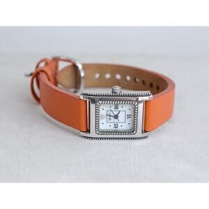 Brighton Jefferson Watch Vintage Retired Silver Plated Orange Leather Works 7"
